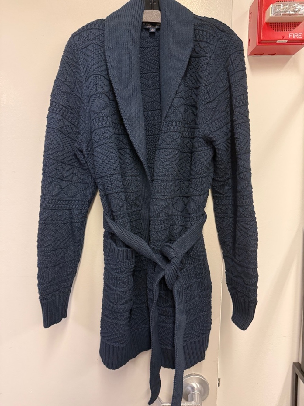 Brooks Brothers Navy Shawl-Collar Knit Cardigan with Belt